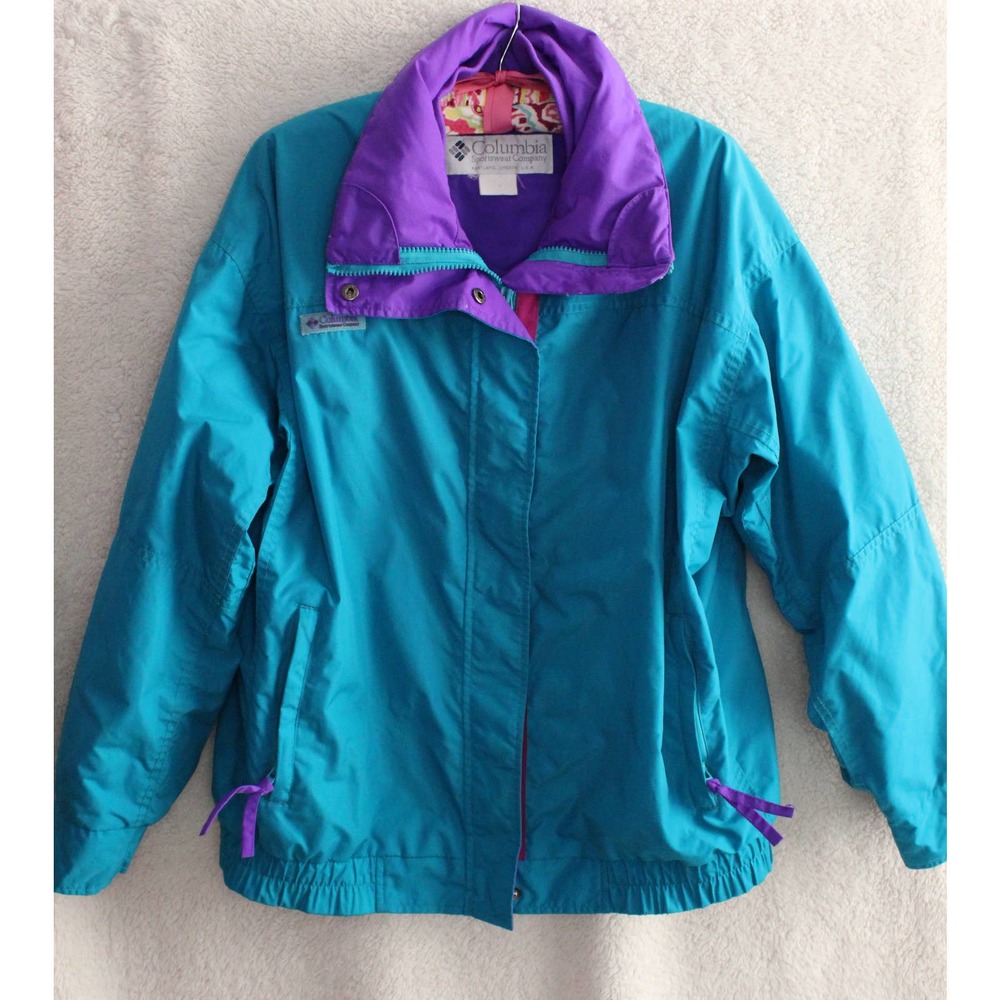 Columbia Vintage 90s Bugaboo Shell Jacket w/ Elastic Waistband, Turquoise/Purple